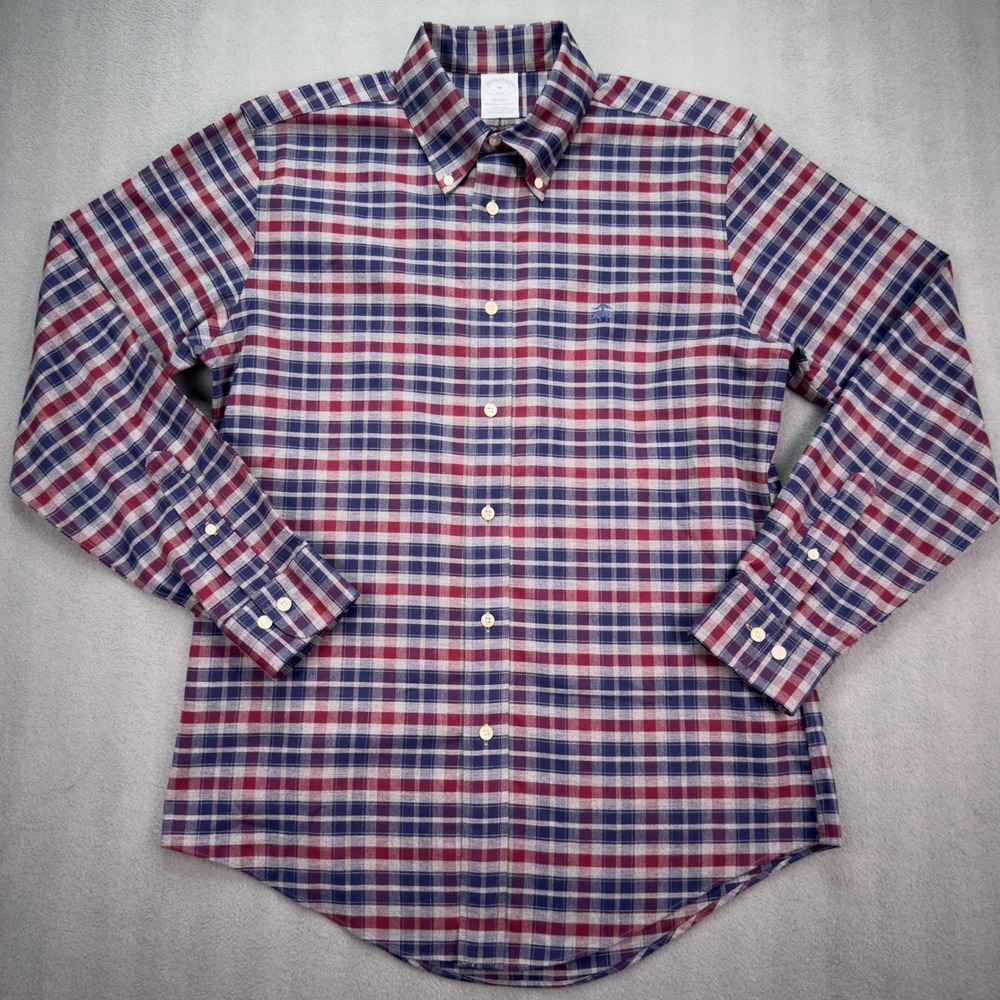 Brooks Brothers Regent Fit Plaid Button Down Shirt Medium Red Blue Grey